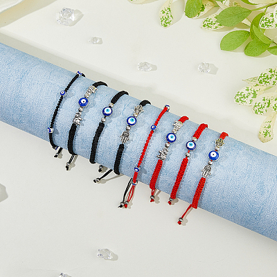 8Pcs 8 Style Lampwork Evil Eye Braided Bead Bracelets Set BJEW-FI0001-45-1