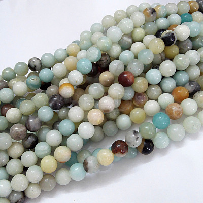 Natural Flower Amazonite Beads Strands G-G692-01-6mm-1