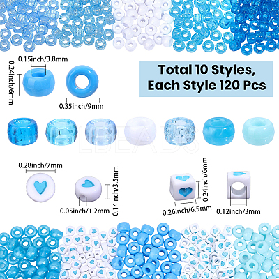 1200Pcs 10 Styles Opaque Plastic and  Opaque Acrylic Beads KY-PA0001-15B-1