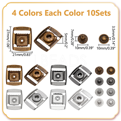 40Pcs 4 Colors Stainless Steel Snap Buttons FIND-WR0012-64-1