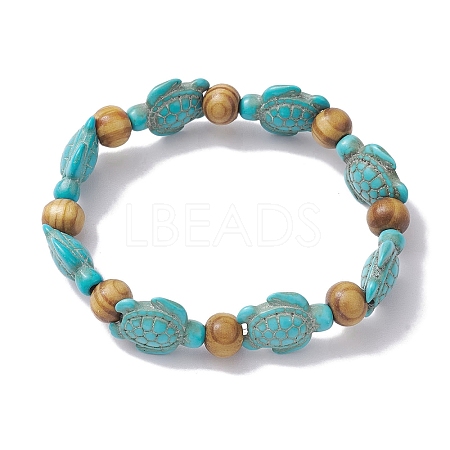 Beach Turtle Dye Synthetic Turquoise Beaded Stretch Barcelets BJEW-JB10291-01-1