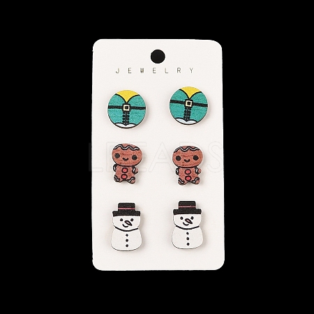 Christmas Theme Wood Stud Earrings EJEW-U016-06P-01-1