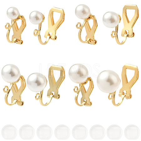 24Pcs 4 Styles 304 Stainless Steel Clip-on Earring Findings with Imitation Pearl Plastic Beaded STAS-SC0010-46A-1