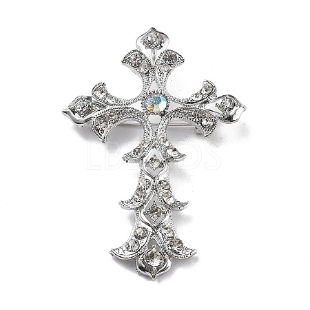 Cross Alloy Rhinestone Brooch Pins JEWB-Z034-06P-01-1