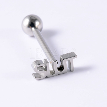 Word SLUT 304 Stainless Steel Straight Barbell 15 Gauge Piercing Tongue Rings for Women Men WG8A634-01-1