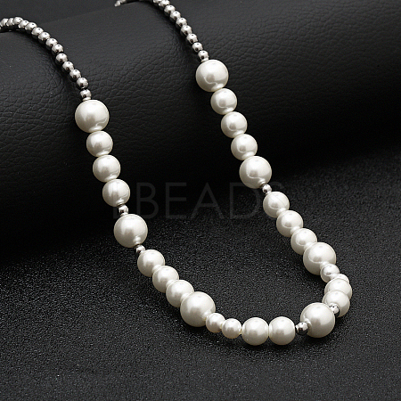 Stainless Steel Pearl Bib Necklaces for Unisex MM2620-2-1