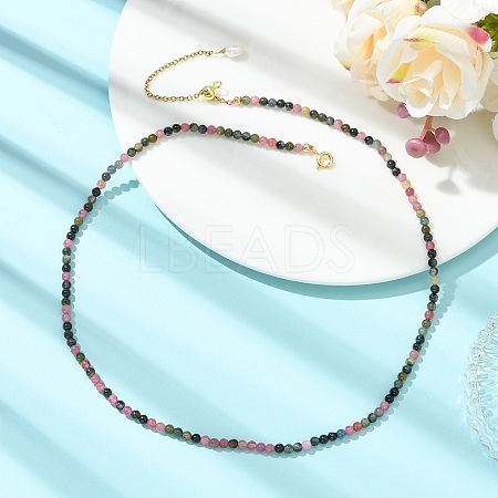 3MM Natural Multicolor Tourmaline Round Beaded Necklaces for Women NJEW-JN06342-1