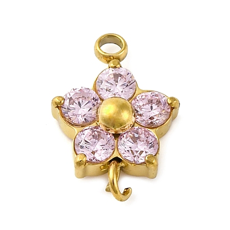 304 Stainless Steel Micro Pave Cubic Zirconia Flower Connector Charms STAS-U042-01G-01-1
