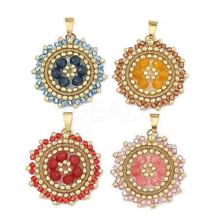 304 Stainless Steel & Cylinder Glass Seed Beads Pendants PALLOY-MZ01450-1