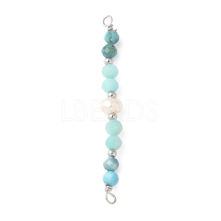 Faceted Round Natural Amazonite & Apatite & Potato Natural Cultured Freshwater Pearl Beaded Connector Charms PALLOY-JF03532-05-1