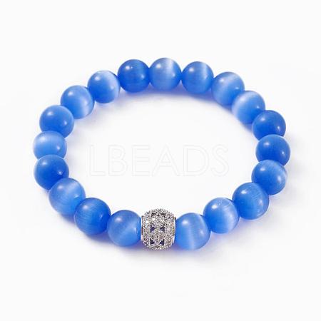 Cat Eye Round Bead Stretch Bracelets BJEW-L037-10E-1