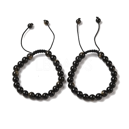 8mm Round Natural Golden Sheen Obsidian Braided Bead Bracelets BJEW-C067-01B-22-1