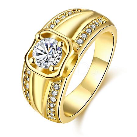 Men's Classic Real 18K Gold Plated Brass Cubic Zirconia Wide Band Finger Rings RJEW-BB06343-9G-1