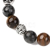 Alloy & Natural Tiger Eye & Larvikite Round Beaded Stretch Bracelets for Men Women BJEW-JB12566-3