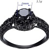 Flat Round Brass Jet Rhinestone Finger Rings FS-WG232E0-02-4