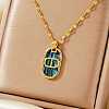 Retro Brass with Natural Paua Shell Oval Pendant Necklaces LY2705-2-1