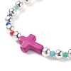 Synthetic Turquoise(Dyed) Cross Stretch Bracelet with Glass for Women X-BJEW-JB07663-7