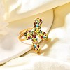 Bowknot 304 Stainless Steel Rhinestone Cuff Rings for Women RJEW-A058-01C-G-4