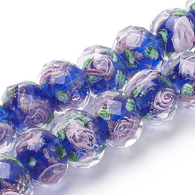 Handmade Gold Sand Lampwork Beads Strands LAMP-R141-12mm-01-1