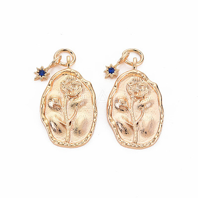 Brass Capri Blue Rhinestone Pendants X-KK-S364-219-1