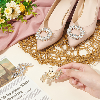 4Pcs 2 Styles Alloy Rhinestone Shoe Decoration DIY-FG0004-73-1