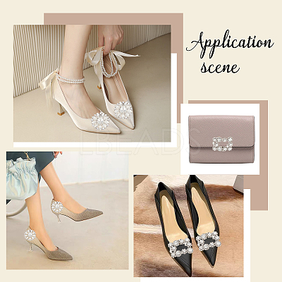 AHADEMAKER 4Pcs 2 Style Detachable Alloy Crystal Rhinestone Shoe Buckle Clips FIND-GA0002-15-1