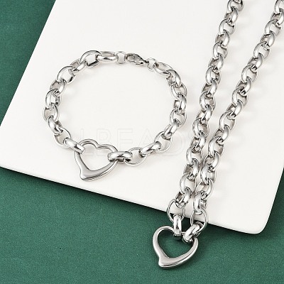 Tarnish Resistant 304 Stainless Steel Cross Rolo Chain Jewelry Sets SJEW-A077-02P-1