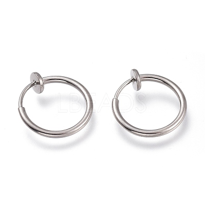Tarnish Resistant 304 Stainless Steel Retractable Clip-on Hoop Earrings X-STAS-O135-01D-1