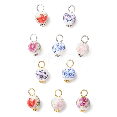 Handmade Flower Printed Porcelain Ceramic Pendants PALLOY-JF03928-1