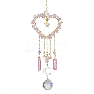 Natural Rose Quartz Chip Beads with Brass Findings Pendant Decorations HJEW-JM01814-01-1