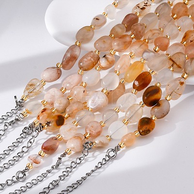 Natural Cherry Blossom Agate Beaded Bracelets for Women G-P563-07P-15-1