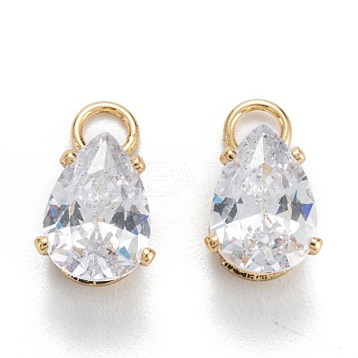 Brass Clear Cubic Zirconia Charms ZIRC-G170-13-1