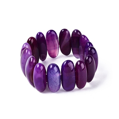 Oval Natural Agate Beaded Stretch Bracelets for Women Men G-Q601-23E-1