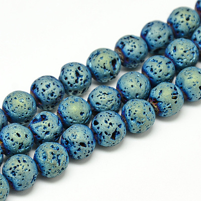 Electroplate Natural Lava Rock Beads Strands X-G-T058-03C-6MM-1