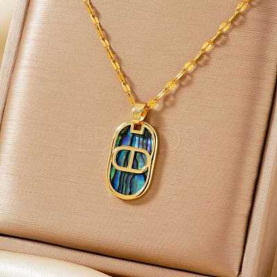 Retro Brass with Natural Paua Shell Oval Pendant Necklaces LY2705-2-1