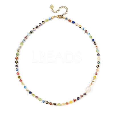 Handmade Millefiori Glass Round Beaded Necklaces for Women NJEW-JN06659-1