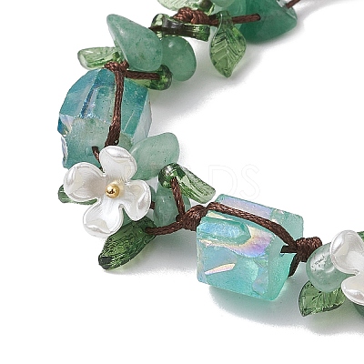 Electroplated Natural Green Aventurine Chip Bead Braided Bead Bracelets for Women BJEW-TA00610-04-1