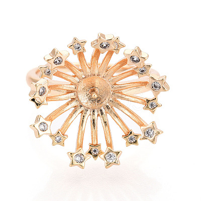Star Brass Micro Pave Clear Cubic Zirconia Adjustable Ring Settings KK-T076-22G-1