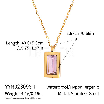 304 Stainless Steel Pave Cubic Zirconia Rectangle Pendant Necklaces for Women PO5474-1-1