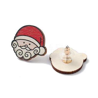 Christmas Printed Wooden Stud Earrings EJEW-D046-05-1
