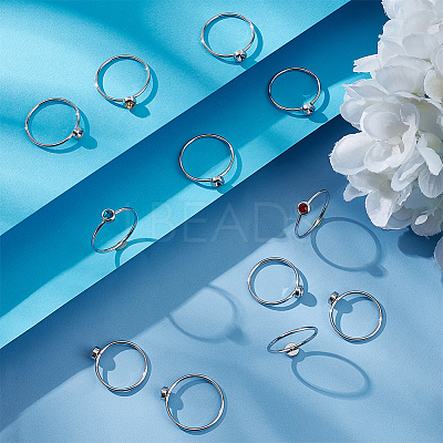 12Pcs 3 Size 304 Stainless Steel Finger Rings Settings for Rhinestone Base STAS-CA0002-16-1