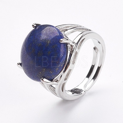 Adjustable Natural Lapis Lazuli Finger Rings RJEW-F075-01L-1