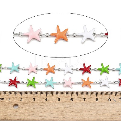304 Stainless Steel Enamel Starfish Link Chains CHS-F023-01K-P-1