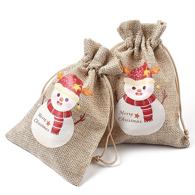 30Pcs 15 Styles Christmas Printed Jute Cloth Storage Pouches ABAG-YW0001-10-1