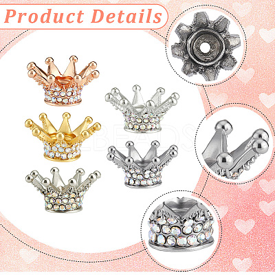 5Pcs 5 Colors Alloy Rhinestone Crown Beads FIND-SC0023-77-1