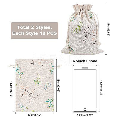 2 Patterns Polycotton(Polyester Cotton) Packing Pouches Drawstring Bags ABAG-PH0001-02-1