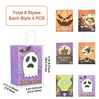 24Pcs 6 Styles Halloween Theme Kraft Paper Gift Bags with Handles CARB-FS0001-09-1