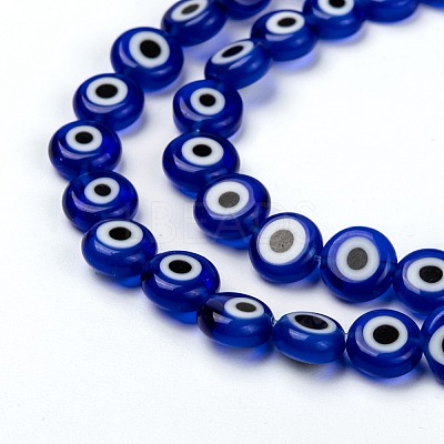 Handmade Evil Eye Lampwork Flat Round Bead Strands LAMP-L058-8mm-04-1