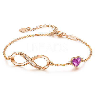 Infinity & Heart 925 Sterling Silver Pave Cubic Zirconia Link Bracelets FS-WGF63DC-10-1