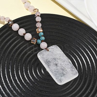Natural Quartz Crystal Rectangle Pendant Glass Beaded Long Necklaces GG-CBAE048-02C-1